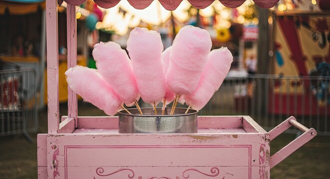 Pink Cotton Candy Cart at a Fair or Carnival Sweet Treat. - Powered by Adobe
