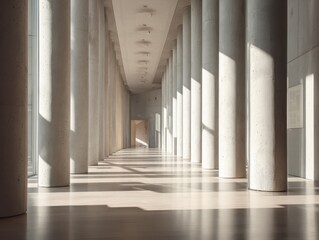 Obraz premium Sleek Minimalist Hall: Cement Pillars and Soft Natural Light Shadows