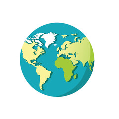 "Earth Icon – Stylized Globe Illustration with Green and Yellow Continents on Blue Oceans – Representing Global Awareness, Environmental Conservation, Geography, and Planetary Unity – Ideal for Eco Ap
