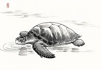 안개 낀 연못의 거북