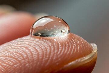 close up of Contact lens on a finger .