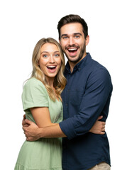 Joyful couple embracing at home lifestyle portrait bright happiness concept isolated on transparent background