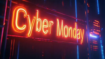 Glowing neon cyber monday sign with futuristic background reflecting online shopping deals concept - Powered by Adobe