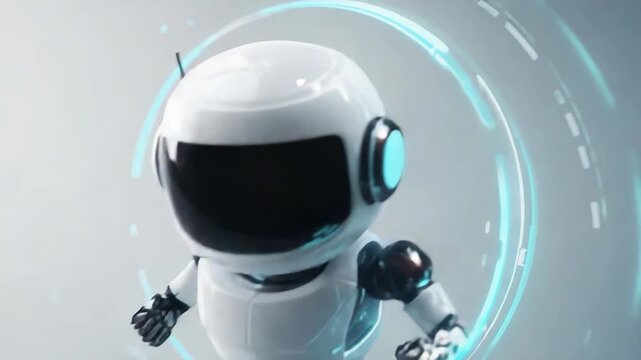 Futuristic robot with cyber monday text displayed on digital screen with holographic effects, representing online shopping sale