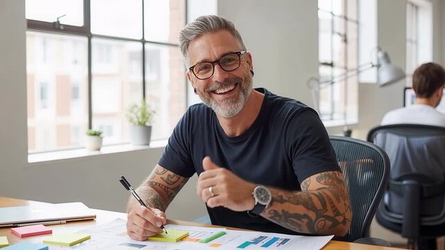 Successful executive colleague giving thumbs up with confident smile demonstrating approval and positive business leadership in office