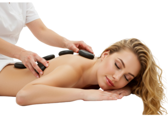 Relaxing hot stone massage session spa retreat of relaxation serene environment wellness concept isolated on transparent background