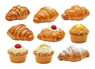 Delicious pastry and muffin selection bakery food cozy environment top tempting treats isolated on transparent background