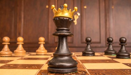 Black chess queen with golden crown