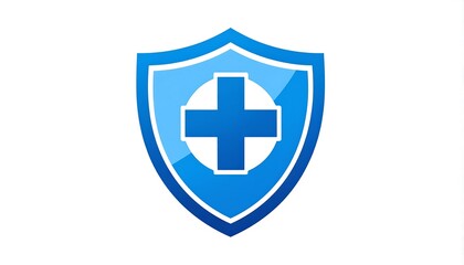 Obraz premium Blue shield graphic with a white plus sign.