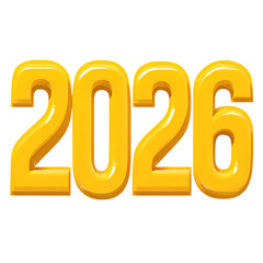 Yellow 3D Numbers reads '2026'. Shiny surface catches light. For branding, posters, greeting cards, or digital templates.