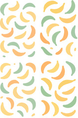 Abstract pattern of stylized bananas in pastel colors, arranged in a repeating grid.
