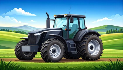 Black Tractor in Field
