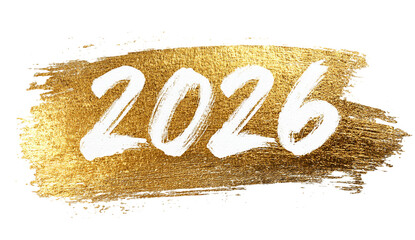 Gold brush stroke displays "2026" in white. Use for greeting cards, invitations, posters, social media graphics, or celebratory designs.