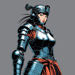 samurai woman robot vector