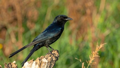 Fototapeta premium Blackbird perched on a stump