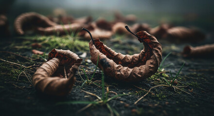 Fallen Leaves on Mossy Ground Showing Melancholy and Season's End for Blogs, Websites, Awareness Campaigns, and Reflective Content