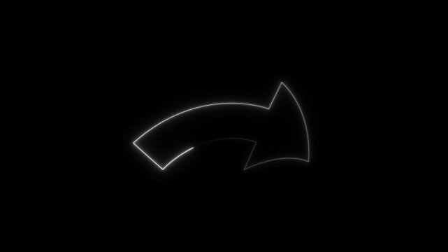 Neon  arrow pointing down and to the  on black background abstract digital graphic..