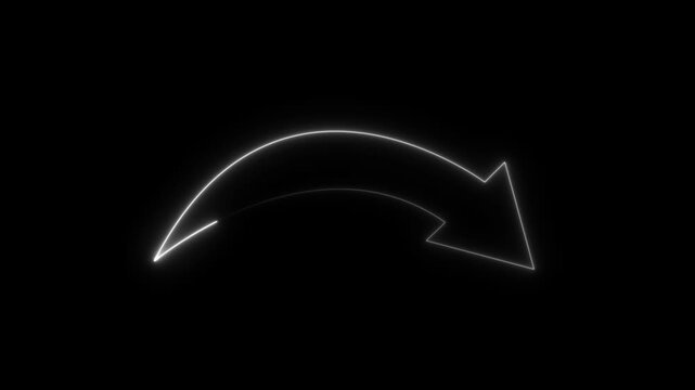 Neon  arrow pointing down and to the  on black background abstract digital graphic..