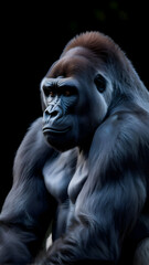 Fototapeta premium A close-up of a gorilla with a strong, intense expression, showing its muscular build and powerful presence.
