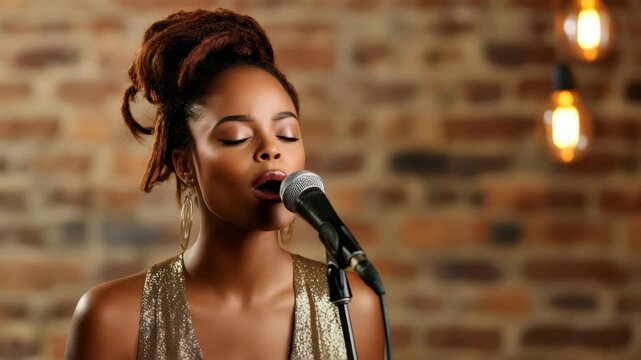 Elegant singer delivers powerful performance stage, expressing deep emotion through music