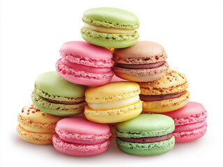 Fototapeta premium colorful french macaron tower on white background