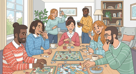 Multicultural Friends Enjoying Game Night With Board Games And Cards