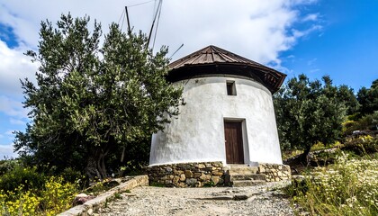 Obraz premium Old windmill with olive trees