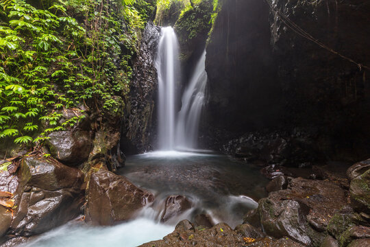 Git Git twin waterfall, in northern Bali. Each waterfall is fed from a different stream. 
