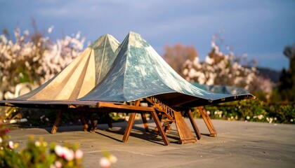 Model mountains in park setting