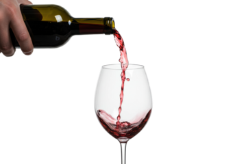 Pouring red wine into a glass home bar beverage indoor setting culinary art isolated on transparent background