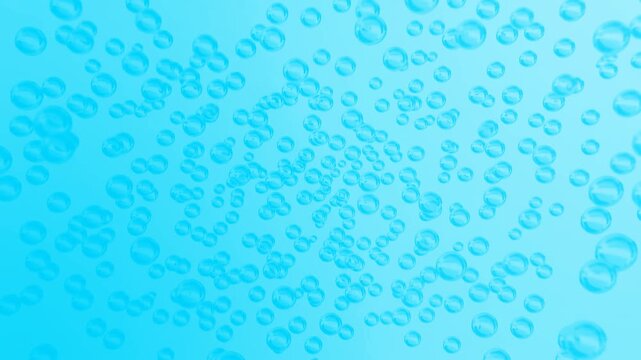 3D animation of transparent air bubbles rising underwater against a blue background. Realistic floating bubbles in motion, perfect for aquatic themes, freshness concepts, beverage advertising, or rela