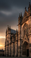 Fototapeta premium Gothic cathedral at twilight, moody clouds and detailed stonework