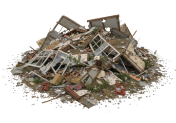 Debris pile after construction site demolition urban area 3d render isolated waste management concept isolated on transparent background
