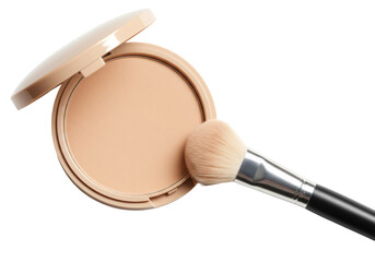 Applying makeup with powder foundation brush beauty studio cosmetics indoor application technique isolated on transparent background