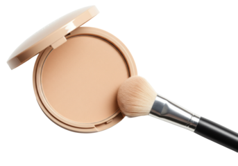 Applying makeup with powder foundation brush beauty studio cosmetics indoor application technique isolated on transparent background