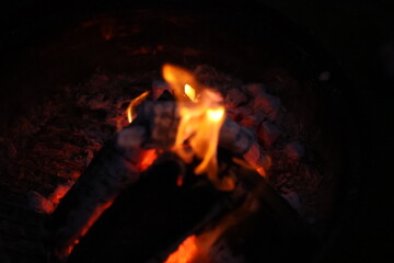 Burning Wood Logs with Glowing Embers