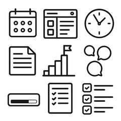 Modern black and white linear icons for business and productivity