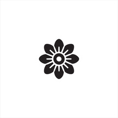 Black silhouette icon of a stylized eight-petal flower with a circular center bloom blossom
