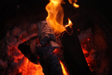 Burning Wood Logs with Glowing Embers