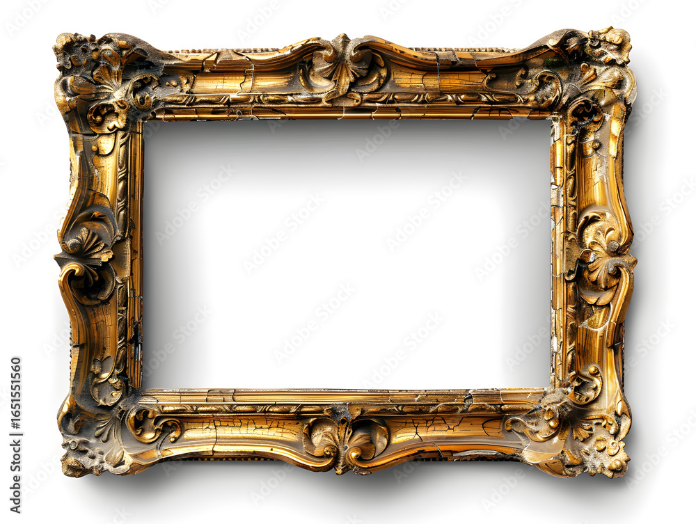 Wall mural clean macro photograph featuring ornate gold frame antique empty picture framework for artwork displ