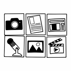 Media creation icons isolated on white background for content production