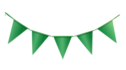 green bunting banner on white background