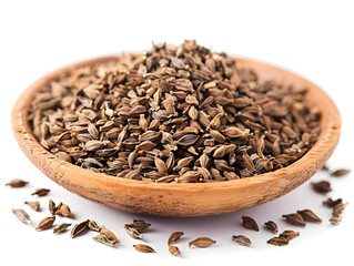 Clean macro photograph featuring Aromatic ajwain seeds spice culinary ingredient closeup isolated on transparent backgroundAromatic ajwain seeds spice culinary ingredient closeup isolated on transpare