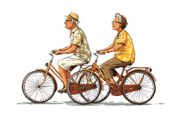Obraz premium Elderly couple riding bicycles isolated