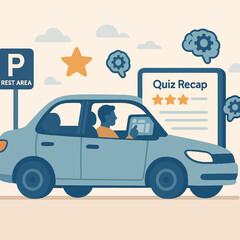 Obraz premium Flat design of driver relaxing with quiz recap in rest area