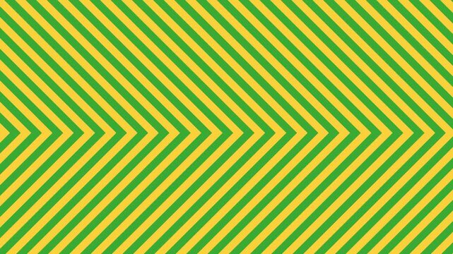 A vibrant 2D motion graphic background featuring a seamless repeating pattern of diagonal chevron zig-zag stripes in bright green and yellow tracking continuously across the screen.
