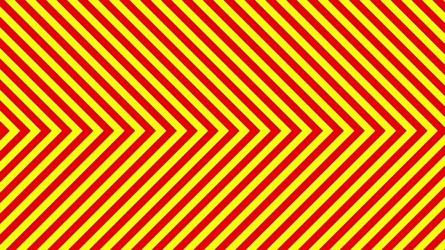 Vibrant red and yellow chevron striped background with seamless diagonal line motion. Ideal for warning themes, high-energy video transitions, abstract motion graphic backgrounds, promotional banners,