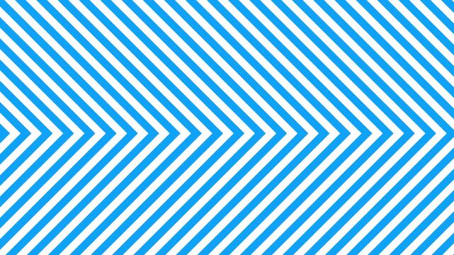A vibrant motion graphic featuring bright blue and crisp white diagonal chevron lines moving continuously. This geometric abstract pattern creates a hypnotic, flat vector loop background ideal for mod