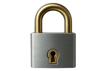 Closed padlock with golden shackle ensuring security on transparent background
