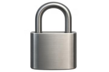 Closed metal padlock securing important data on transparent background